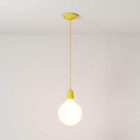   Suspended lamp with textile cable and colored porcelain details - Made in Italy - Bulb included