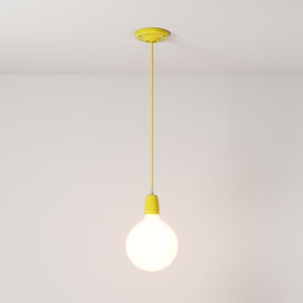 Suspended lamp with textile cable and colored porcelain details - Made in Italy - Bulb included