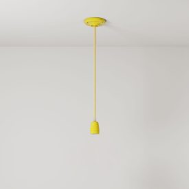   Suspended lamp with textile cable and colored porcelain details - Made in Italy - Bulb included