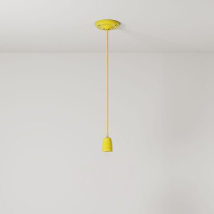 Suspended lamp with textile cable and colored porcelain details - Made in Italy - Bulb included
