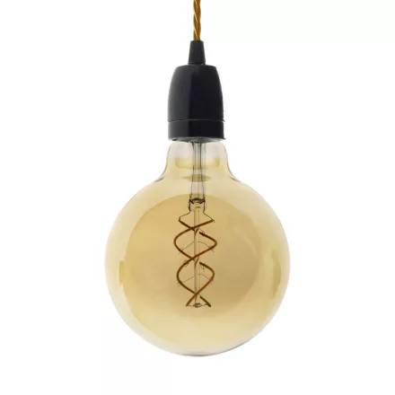 Suspended lamp with twisted textile cable and porcelain details - Made in Italy - Bulb included