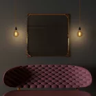 Suspended lamp with twisted textile cable and porcelain details - Made in Italy - Bulb included