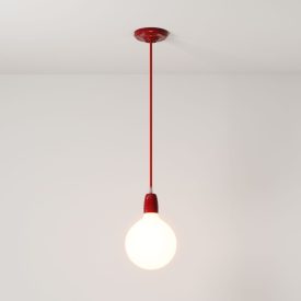   Suspended lamp with textile cable and colored porcelain details - Made in Italy - Bulb included