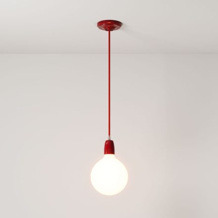 Suspended lamp with textile cable and colored porcelain details - Made in Italy - Bulb included