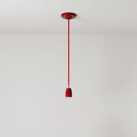   Suspended lamp with textile cable and colored porcelain details - Made in Italy - Bulb included