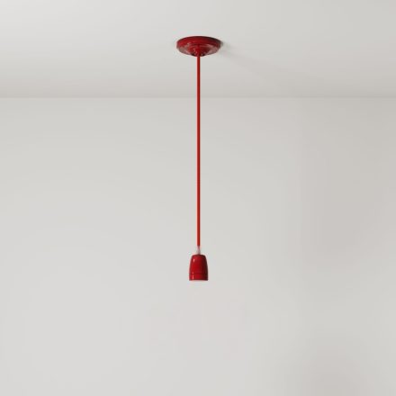 Suspended lamp with textile cable and colored porcelain details - Made in Italy - Bulb included