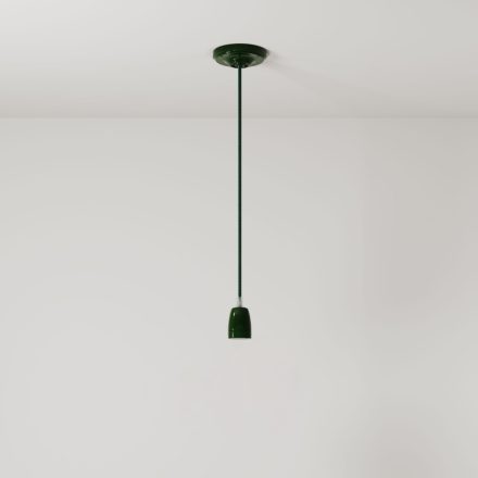 Suspended lamp with textile cable and colored porcelain details - Made in Italy - Bulb included