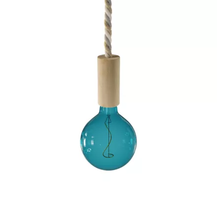 Suspended lamp XL with marine rope and wooden details - Made in Italy - Bulb included
