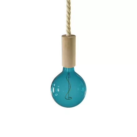Suspended lamp XL with marine rope and wooden details - Made in Italy - Bulb included