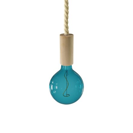 Suspended lamp XL with marine rope and wooden details - Made in Italy - Bulb included
