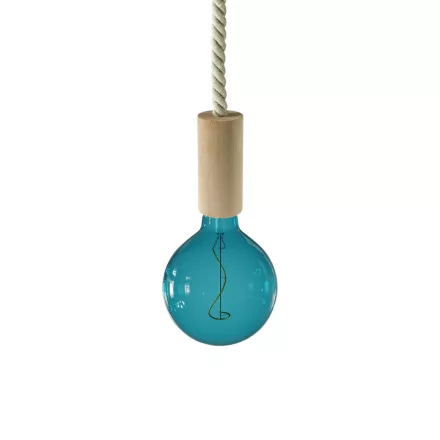 Suspended lamp XL with marine rope and wooden details - Made in Italy - Bulb included