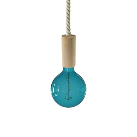 Suspended lamp XL with marine rope and wooden details - Made in Italy - Bulb included
