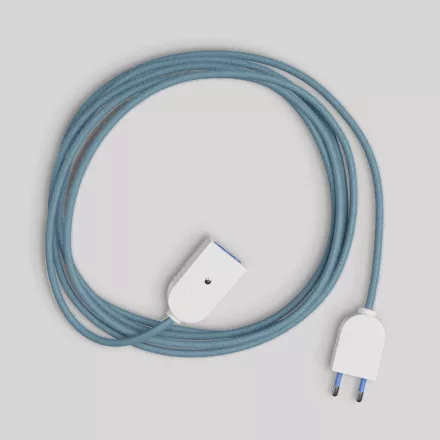 Electrical extension cable, ocean blue cotton cable 2P 10A, made in Italy