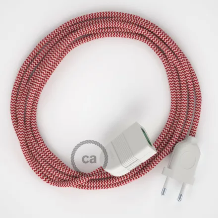  Red ZigZag Rayon fabric RZ09 2P 10A Extension cable Made in Italy