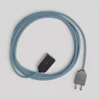 Electrical extension cable, ocean blue cotton cable 2P 10A, made in Italy