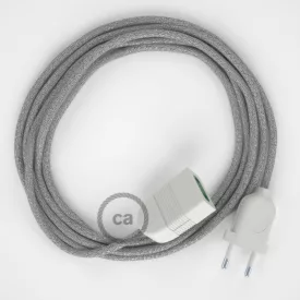    Sparkly Silver Rayon fabric RL02 2P 10A Extension cable Made in Italy