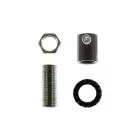  Cylindrical metal cable clamp with rod, nut and washer, black pearl