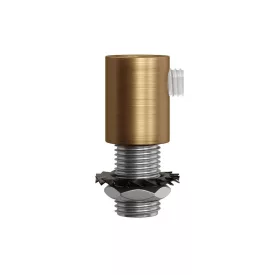    Cylindrical metal cable clamp with rod, nut and washer, polished bronze