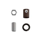  Cylindrical metal cable clamp with rod, nut and washer, dark rust