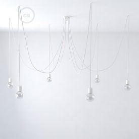   Multifunctional pendant lamp with 6 lights Made in Italy, with fabric cable and colored ceramic coating