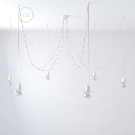  Multiple hanging lamp with 6 drops made in Italy with fabric cable and colored ceramic coating