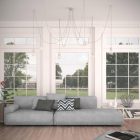 Multifunctional pendant lamp with 6 lights Made in Italy, with fabric cable and colored ceramic coating