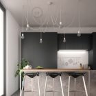 Multifunctional pendant lamp with 6 lights Made in Italy, with fabric cable and colored ceramic coating