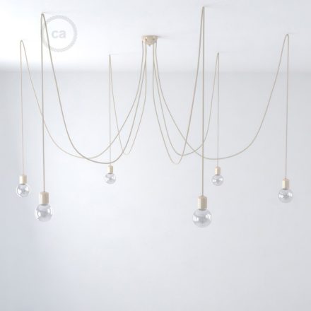  Multiple hanging lamp with 6 drops made in Italy with fabric cable and colored ceramic coating