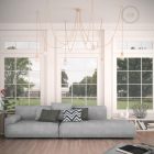 Multifunctional pendant lamp with 6 lights Made in Italy, with fabric cable and colored ceramic coating