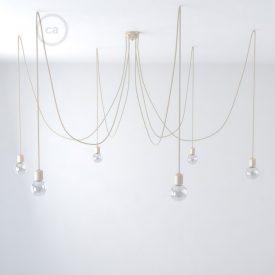   Multifunctional pendant lamp with 6 lights Made in Italy, with fabric cable and colored ceramic coating