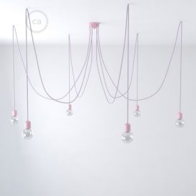   Multifunctional pendant lamp with 6 lights Made in Italy, with fabric cable and colored ceramic coating