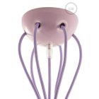 Multifunctional pendant lamp with 6 lights Made in Italy, with fabric cable and colored ceramic coating