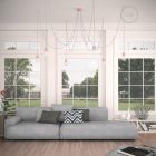 Multifunctional pendant lamp with 6 lights Made in Italy, with fabric cable and colored ceramic coating