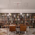 Multifunctional pendant lamp with 6 lights Made in Italy, with fabric cable and colored ceramic coating