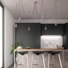 Multifunctional pendant lamp with 6 lights Made in Italy, with fabric cable and colored ceramic coating