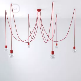   Multifunctional pendant lamp with 6 lights Made in Italy, with fabric cable and colored ceramic coating