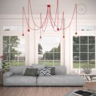 Multifunctional pendant lamp with 6 lights Made in Italy, with fabric cable and colored ceramic coating