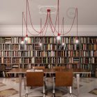 Multifunctional pendant lamp with 6 lights Made in Italy, with fabric cable and colored ceramic coating