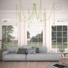 Multifunctional pendant lamp with 6 lights Made in Italy, with fabric cable and colored ceramic coating