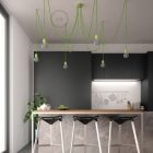 Multifunctional pendant lamp with 6 lights Made in Italy, with fabric cable and colored ceramic coating