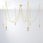 Multifunctional pendant lamp with 6 lights Made in Italy, with fabric cable and colored ceramic coating