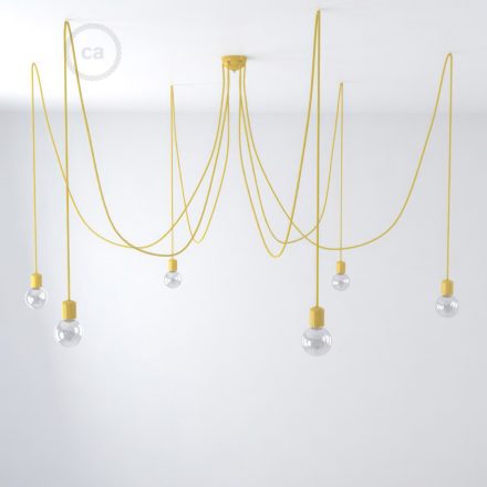 Multifunctional pendant lamp with 6 lights Made in Italy, with fabric cable and colored ceramic coating