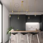 Multifunctional pendant lamp with 6 lights Made in Italy, with fabric cable and colored ceramic coating