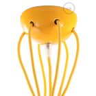 Multifunctional pendant lamp with 6 lights Made in Italy, with fabric cable and colored ceramic coating