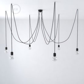   Multifunctional pendant lamp with 6 lights Made in Italy, with fabric cable and colored ceramic coating