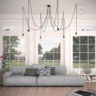 Multifunctional pendant lamp with 6 lights Made in Italy, with fabric cable and colored ceramic coating