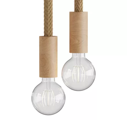  Various 2-drop pendant lamps with 2XL rope cable and wood coating