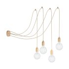 Spider - multiple, 4-arm pendant lamp Made in Italy, with fabric cable and wooden finish