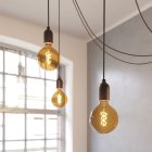 Spider - multiple, 4-arm pendant lamp Made in Italy, with fabric cable and wooden finish