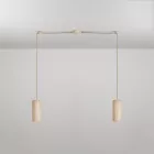 Suspended lamp with 2 drops and wooden lampshades for Tub-E27 spotlights